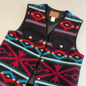 Pendleton Wool Blend Navajo Pattern Vest Black Red Blue Size S